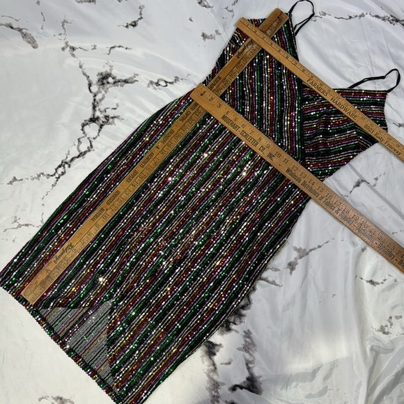 Betsey Johnson Sequin Striped Dress Wrap Rainbow Cocktail Party Spaghetti Strap - Picture 12 of 12